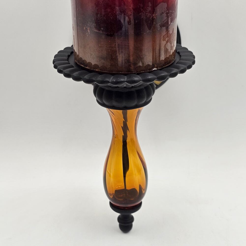 PartyLite Global Fusion Mosaic Wall Sconce Set Amber Blown Glass Candle Holder - Picture 3 of 10